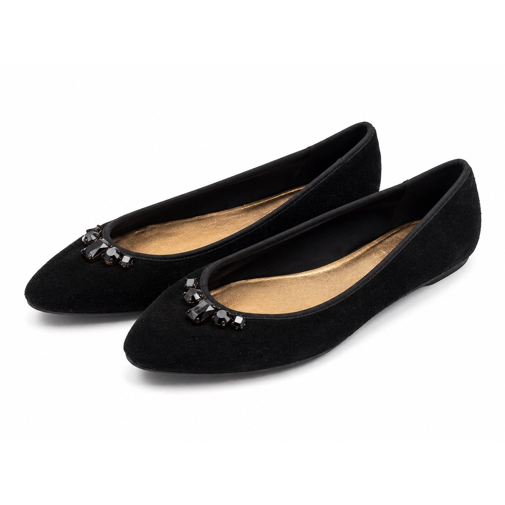 LOFT Ann Taylor Black Suede Embellished Ballet Dress Flats Women's Size 10